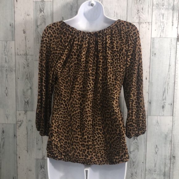 Michael Michael Kors Cheetah Print Elastic Hem Blouse Extra Small - Picture 2 of 8
